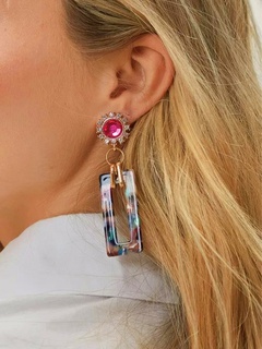 fashion simple square acrylic earrings rhinestones alloy drop earrings