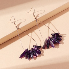 boucles d'oreilles chaîne pendentif en pierre naturelle violette créative rétro