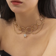 fashion diamond-encrusted geometric star-shaped full-diamond pendant alloy necklace