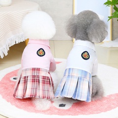 cute college style two-color JK dress with bow plaid skirt pet dog's clothes