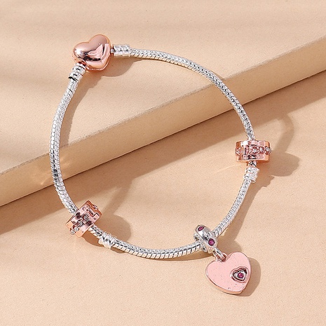 bracelet créatif en alliage de coeur rose strass's discount tags