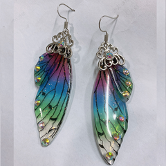 Colorful Cicada Wings Gradient Color Diamond Earrings