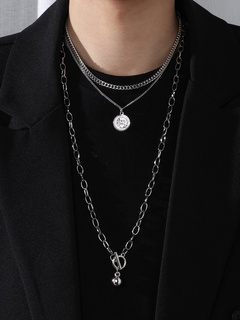 retro multi-layer chain round coin pendant necklace