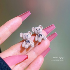 Cute flocking bear earrings autumn and winter plush cartoon earrings