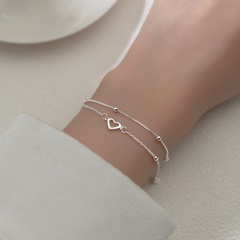 Bracelet en métal de perles légères de pois ronds à double couche pour femme en forme de coeur doux
