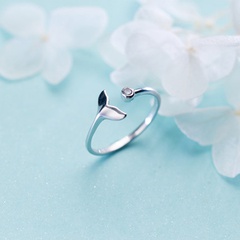 Korean s925 silver single diamond mermaid tail open ring