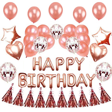 Globo de lentejuelas de oro rosa con borla de aluminio y letras de cumpleaños a la moda's discount tags