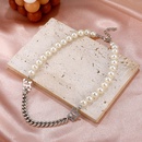 fashion retro asymmetric pearl stitching necklace simple alloy collarbone chainpicture8