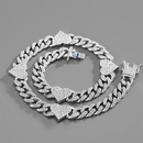 hiphop Cuban chain heart stitching rhinestone necklace adjustable braceletpicture14