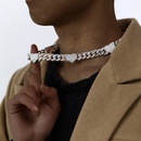 hiphop Cuban chain heart stitching rhinestone necklace adjustable braceletpicture18