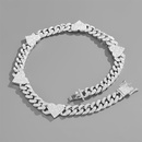 hiphop Cuban chain heart stitching rhinestone necklace adjustable braceletpicture19