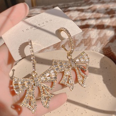 Fashion new bow zircon alloy earrings women