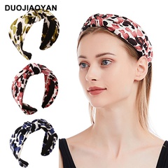 new fabric wide-brimmed retro leopard print middle knotted cross hairband