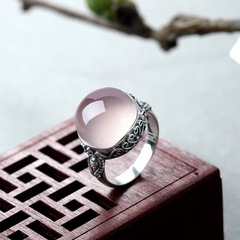 vintage inlaid round pink crystal hibiscus stone ring