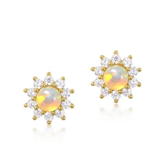 Korean style cute simple star S925 silver inlaid opal earrings female wholesale