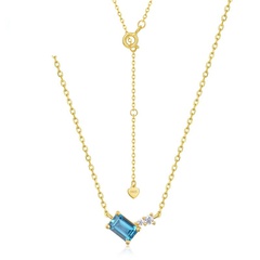 Nouveau style coréen simple S925 argent incrusté de collier de topaze bleue de Londres en gros