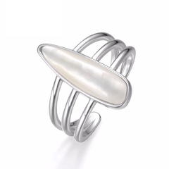 New S925 silver geometric retro white shell 10k gold ring female wholesale