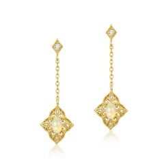 Korean retro S925 silver long inlaid with opal drop earrings wholesale