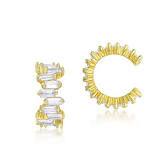 fashion geometric irregular shape inlaid zircon S925 sliver 10k gold ear clip