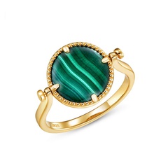 malachite round card two-wear s925 silver plated 9K gold retro pattern ring