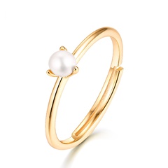 Bague de mode simple en or 9 carats avec perle naturelle en argent sterling S925