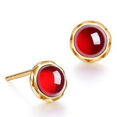 simple natural Mozambique garnet round 925 sterling silver earrings female