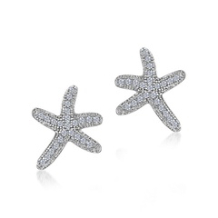 New simple S925 sterling silver platinum plated full zirconium starfish earrings