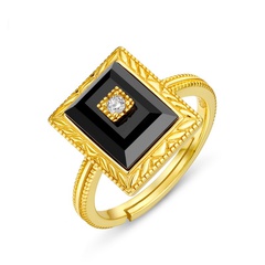 Fashion new ethnic agate gold-plated sterling silver retro 9k gold open ring