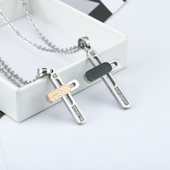 Korean version stone cross pendant stainless steel necklace