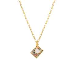 new square color zircon micro-set heart pendent copper necklace