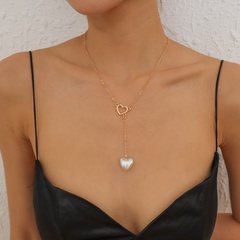 simple alloy hollow heart geometric imitation pearl single-layer necklace female
