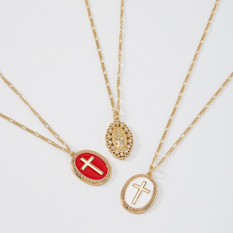 croix rétro vierge marie creuse collier en cuivre zircon micro-incrusté femme's discount tags