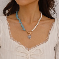 fashion geometric imitation pearl color stone stitching alloy necklace