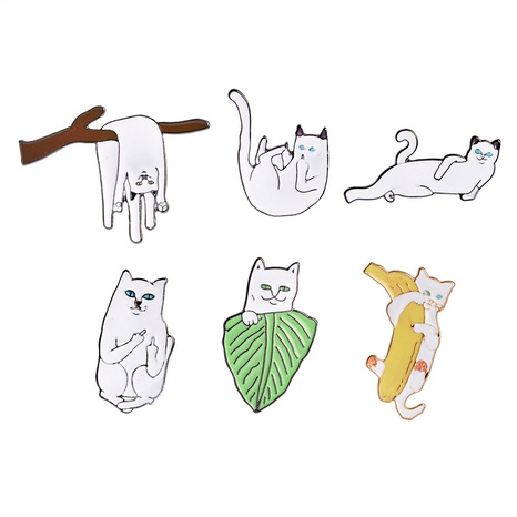 Creative cartoon bodybuilding cat pose weird series alloy dripping oil brooch's discount tags