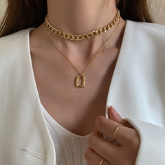 new geometric square alloy pendant single double layer alloy necklace