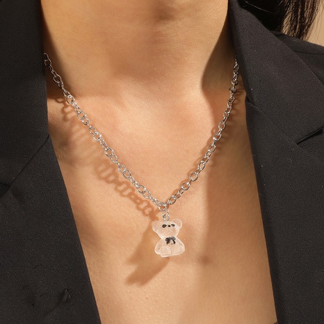 cartoon transparent three-dimensional bear pendant hollow alloy necklace's discount tags