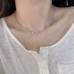 Korean new diamond heart interlocking mother's day pendant alloy necklace