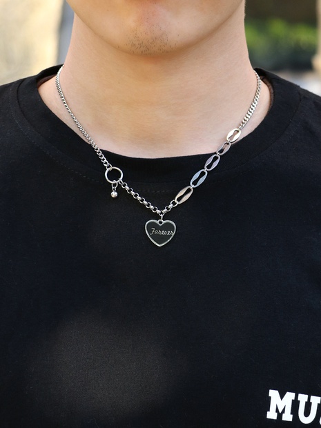 Fashion retro geometric titanium steel heart-shaped letter necklace's discount tags