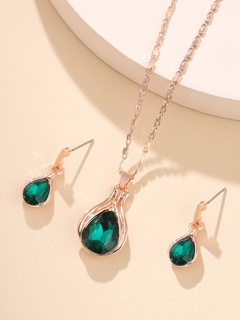 women's green water drop necklace earrings set fashion flash diamond crystal jewelry