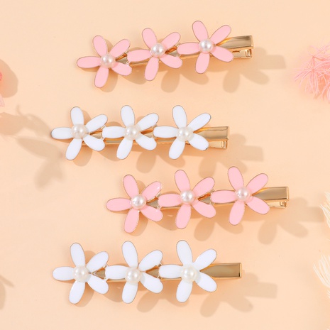 4-piece set pink white flowers pearl ladies hairpin set's discount tags