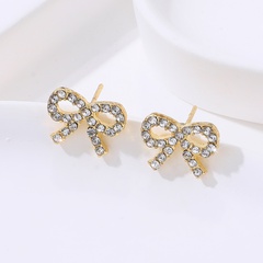 Fashion Classic Simple Gold Rhinestone Bow Ladies Metal Stud Earrings