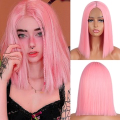 Pelucas rosadas para mujer fibra química pelucas largas y rectas para la cabeza