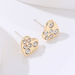 Heart-shaped Simple Gold Metal Stud Earrings Rhinestone