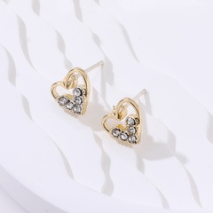 Classic Fashion Gold Hollow Heart Rhinestone Metal Women's Stud Earrings