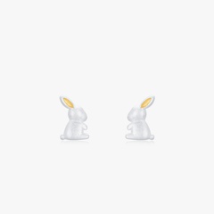 boucles d'oreilles lapin mignon simple en argent sterling s925 givré femme