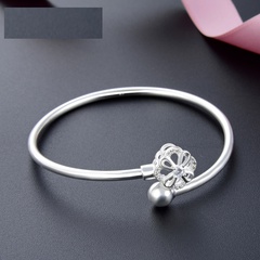 Korean style Four-leafed clover round beads inlaid zircon opening adjustable S990 silver bracelet