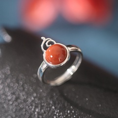 retro red agate gourd-shaped S925 silver Chinese style ring
