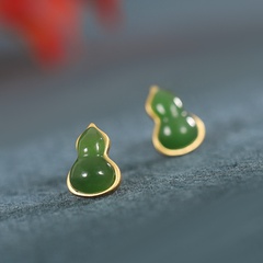 S925 silver gold-plated inlaid red agate gourd simple fashion earrings