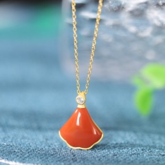 fashion red agate fan-shaped necklace S925 sterling silver collarbone chain