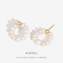 Nouvelles boucles d'oreilles en perles baroques rondes en argent sterling S925